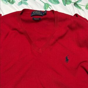 Polo by Ralph Lauren Men's V-Neck Sweater in Red Sz medium new without tags